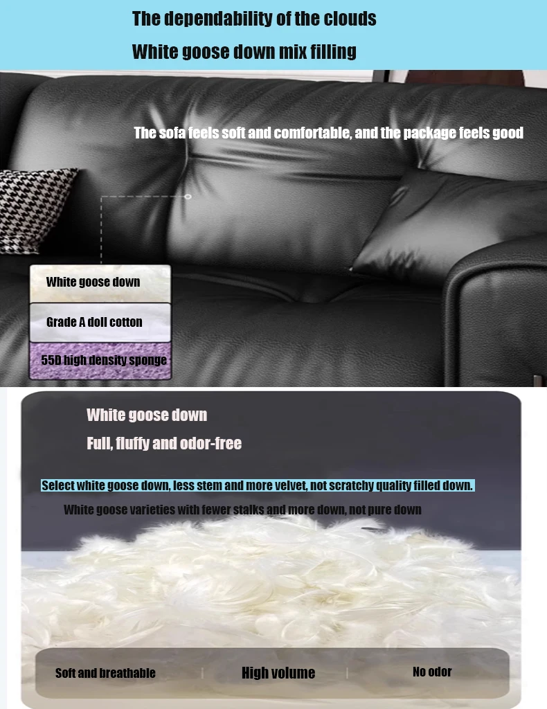 SUKE Luxury American style Pure Black genuine Leather sofa Set Retro modular Straight Row sectional couch Living Room Sofas