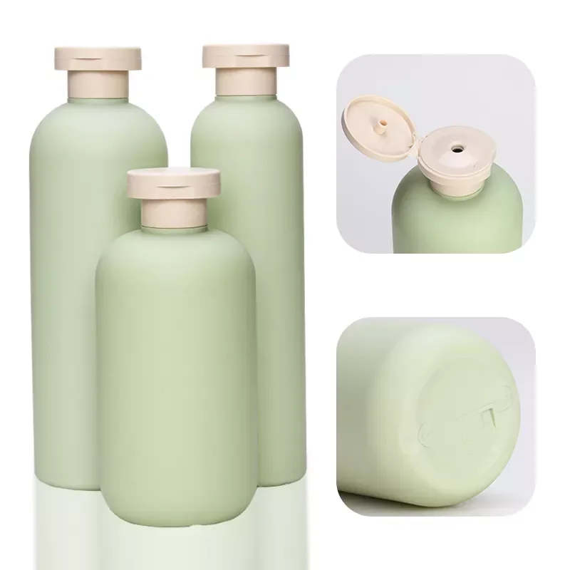 Matte Green Plush HDPE Plastic Cosmetic Packaging Soft Touch Squeeze Body Lotion Bottles Shampoo Bottle 200ml 250ml 400ml 500ml