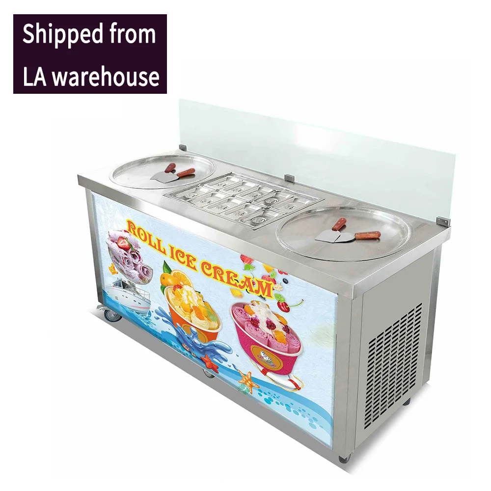 Free shipped from la warehouse sdouble square cold plate ice cream machine/thai roll up ice cream machine/rolled ice cream