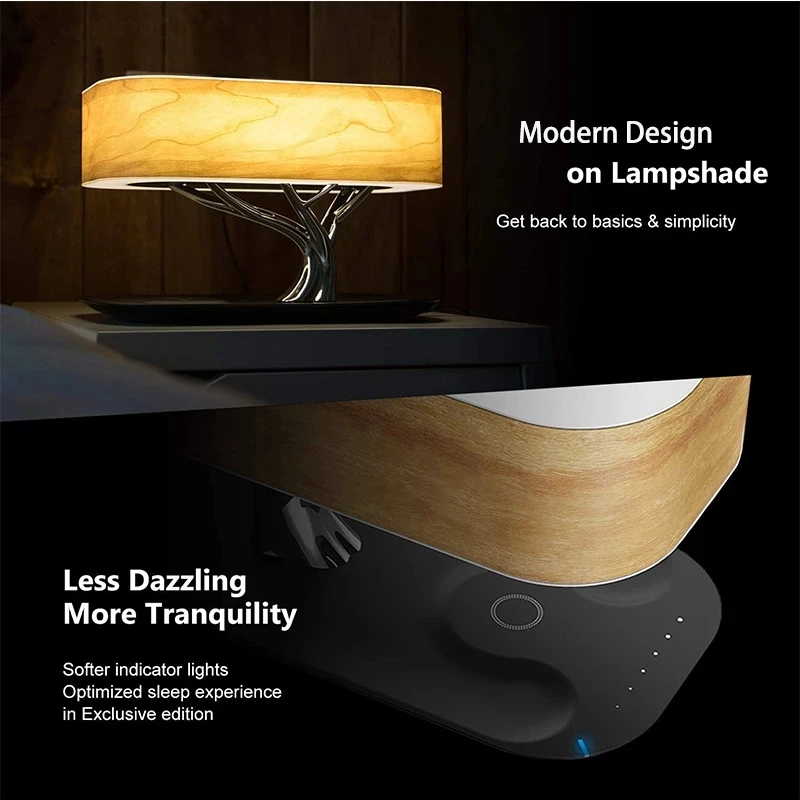 Modern led table lamp for bedroom dimmable bluetooth Speaker phone Charger wireless desk bedside lamp table light tree lamp