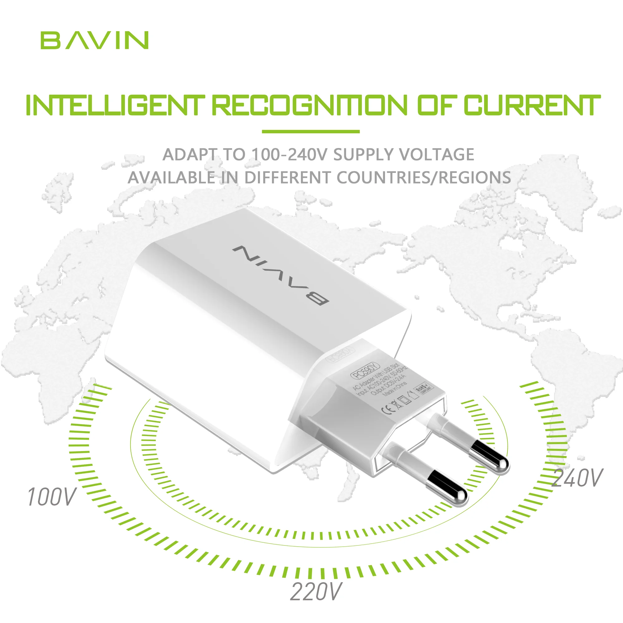 BAVIN PC590Y top selling products 2.4A charger with micro cable EU plug 2USB mobile charger for iphone android phone charger