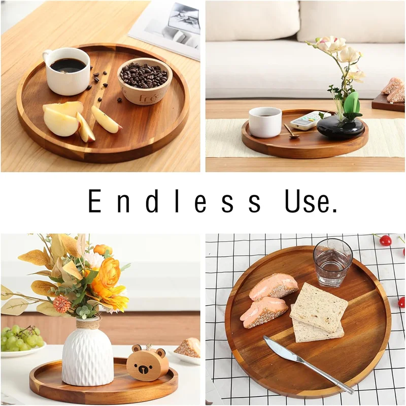 Wooden Serving Tray Premium Acacia Wood Round Trays Trays For Chocolate for Coffee
