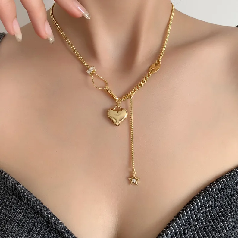 juhu diamond star love zircon necklace light luxury niche alloy clavicle chain 2021 new necklace female