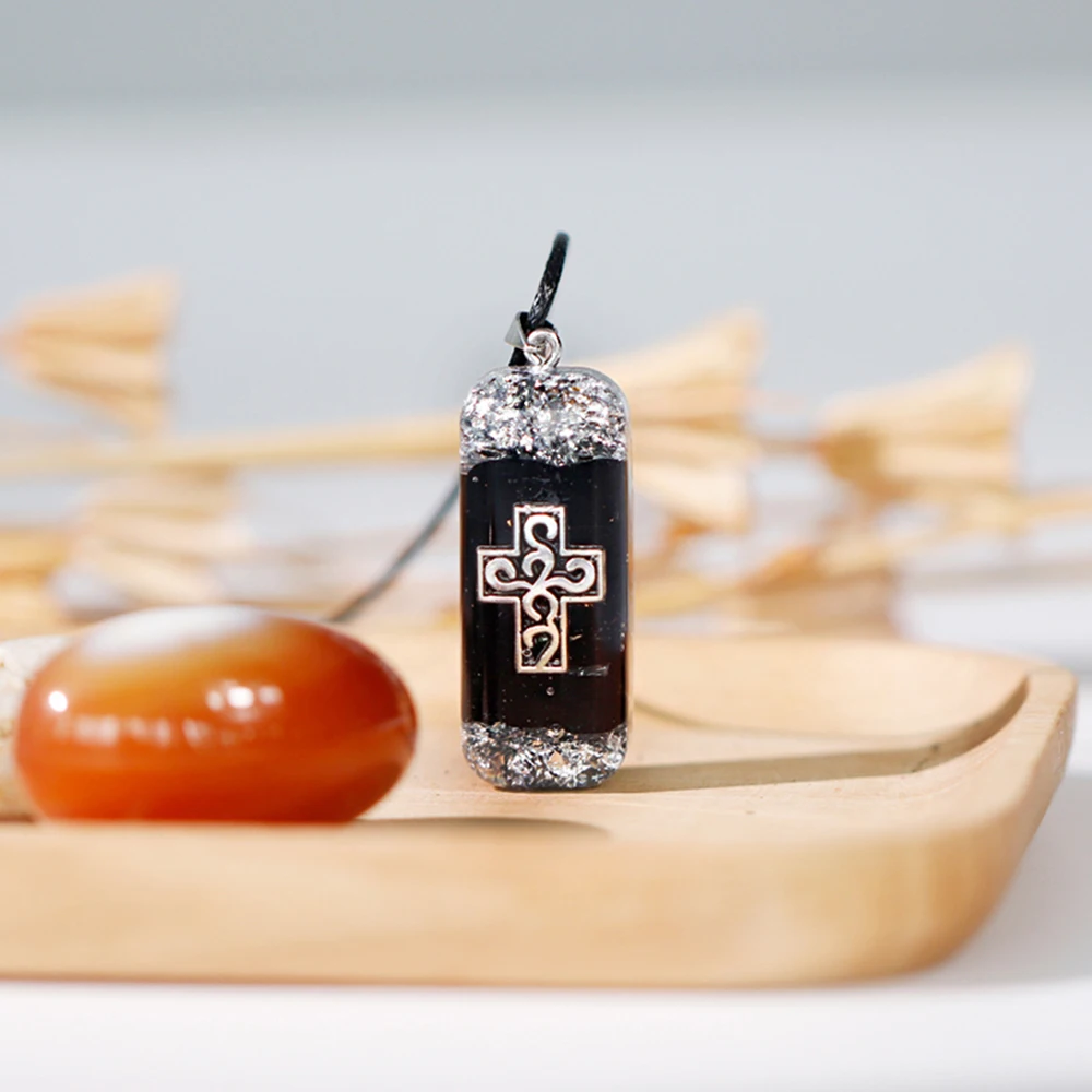 Natural Obsidian With Cross Pendant Necklace For Men Amulet Protection Pendant  Reiki Healing Energy Stone Spiritual Jewelry