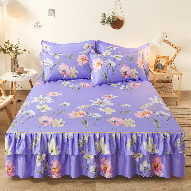 Bed Skirt Cover High Density Breathable Mattress Double Lace Single Sanded Bedspread In Cotton