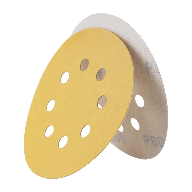 P60 - P800 6 inch 7holes factory  hook and loop gold sand paper disc  DH85