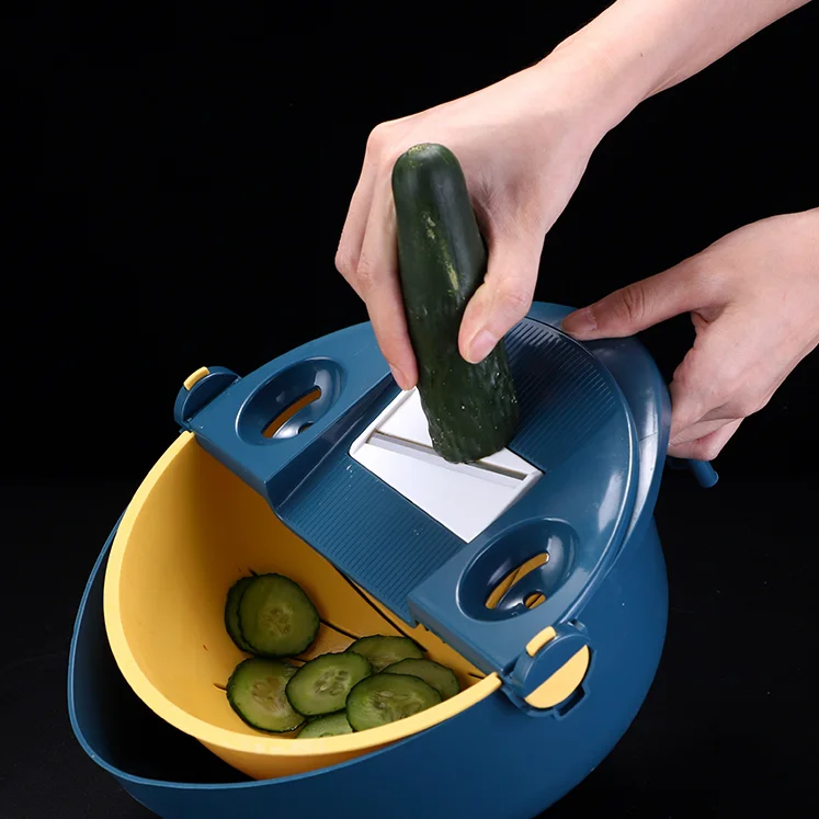9 in 1 Multifunction Kitchen Basket Strainer Chopper Rotate Vegetable Cutter Shredder Grater Slicer With Drain Basket
