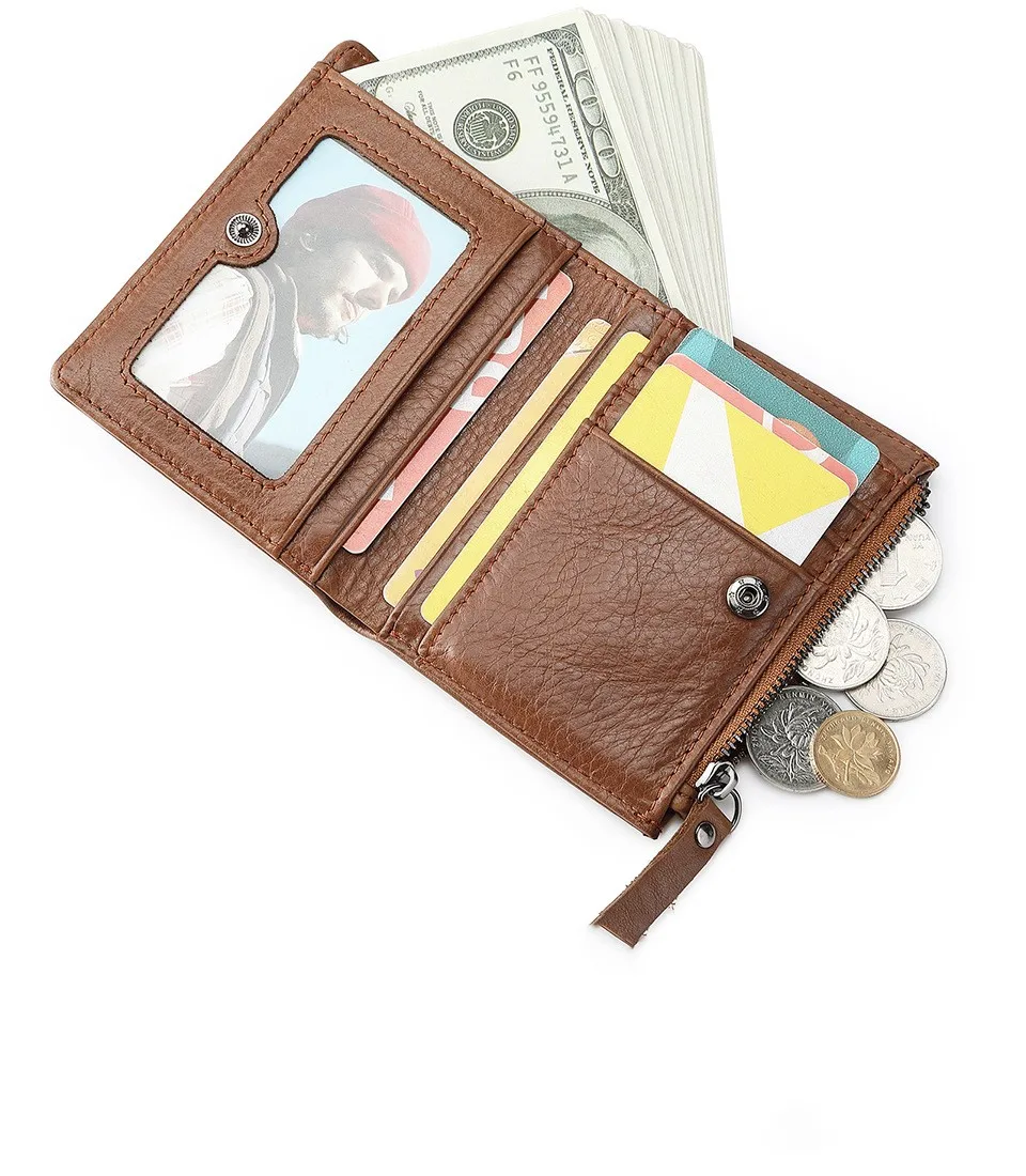 2023 RFID Secure Large Capacity Multi-card Leather Wallets for Men and Extract card  Mens Genuine Leather Zipper Wallet