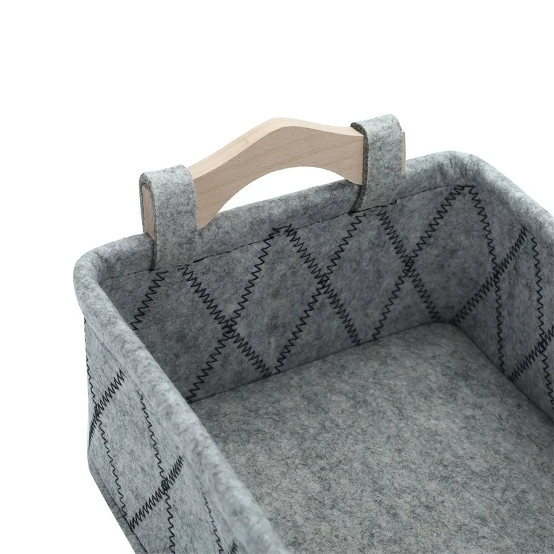Felt Store basket Toy children baby 2021 White laundry Foldable basket optimal grey for Seller Wooden handle