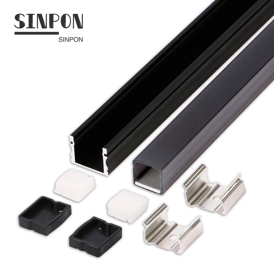  Factory Hot Sale 17*15mm Surface Mounted Anodized Black Color Aluminum Profile With 1m 2m 3m Length and SMD 5050 Led