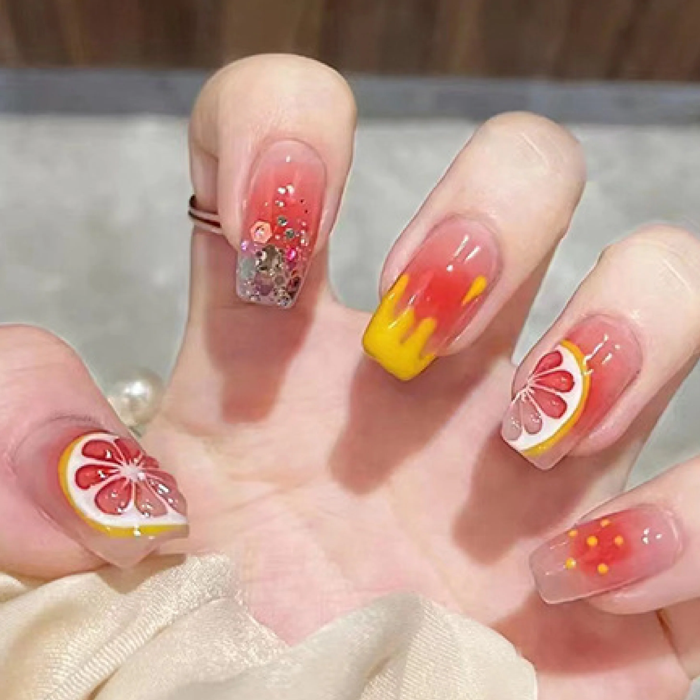 Gradient purple coffin false artificial nails set press on nails designs xl press on nails