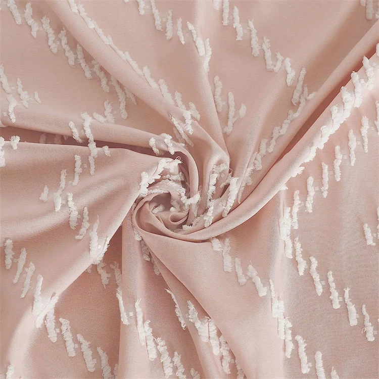 Modern Extra Long Pink Boho Shower Curtain with White Tassel Woven Tufted Chevron Striped Waterproof Shower Curtain for Bathroom