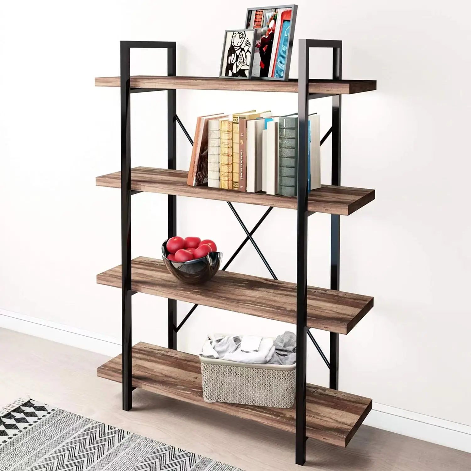 Open Large Book Shelf Wood and Display Shelves Bookcase Metal and Wood Bookshelf Furniture for Collection
