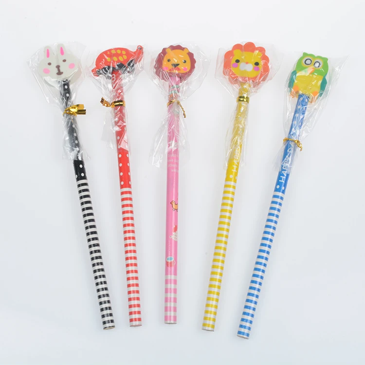 Wholesale ODM Customised 3D Cartoon Animal Design Black Lead Wooden Pencils With Eraser For Children