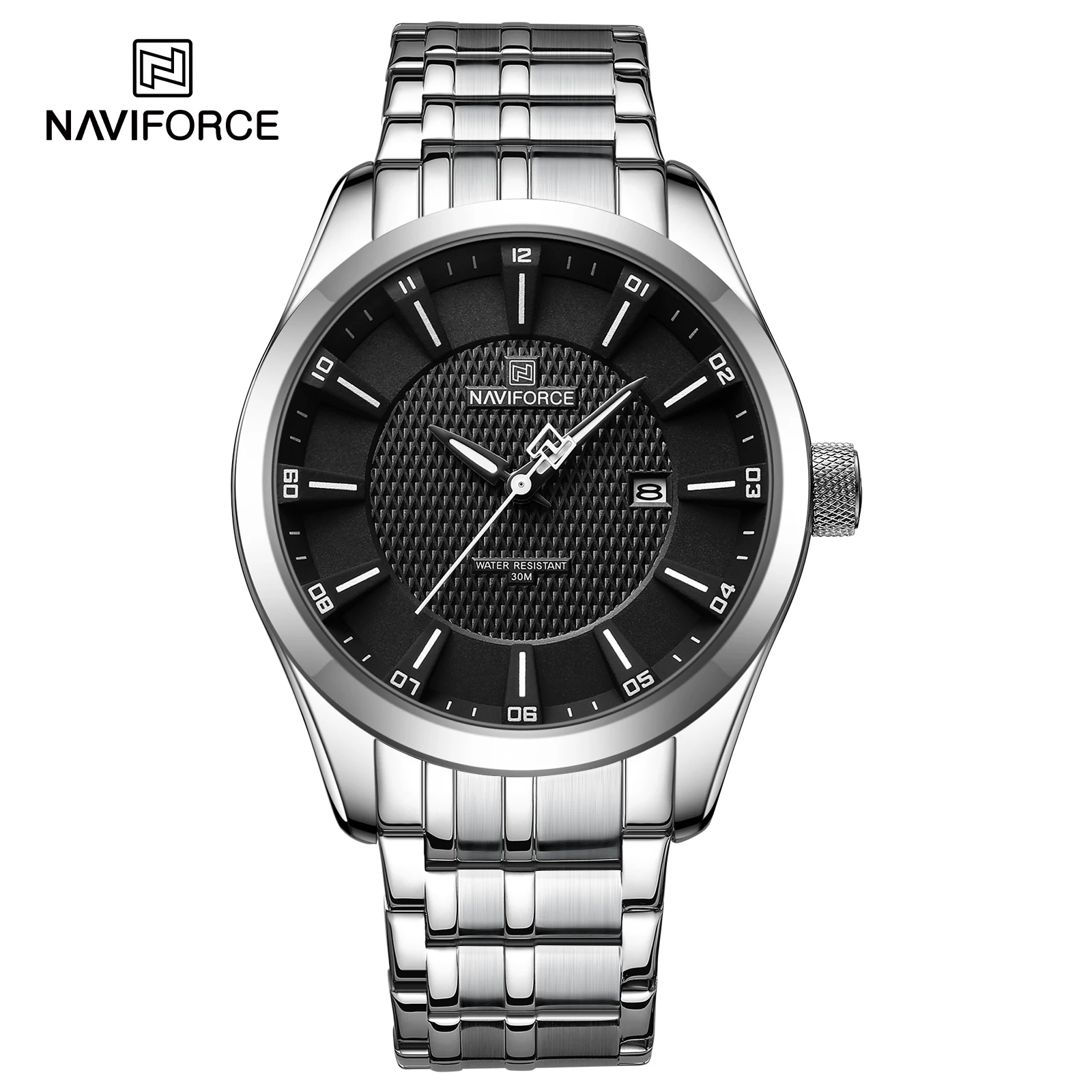 NAVIFORCE 8032 New Design Casual Men Watch Elegant Stainless Steel Chain Carbon Fiber Dial Raised Up Index Sport Watch