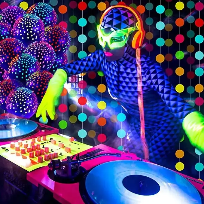 Startparty Glow Party Neon Dark Supplies Blacklight Luminous Tape Neon Round Dot Streamers Fluorescent Mini Polka Dot Balloon