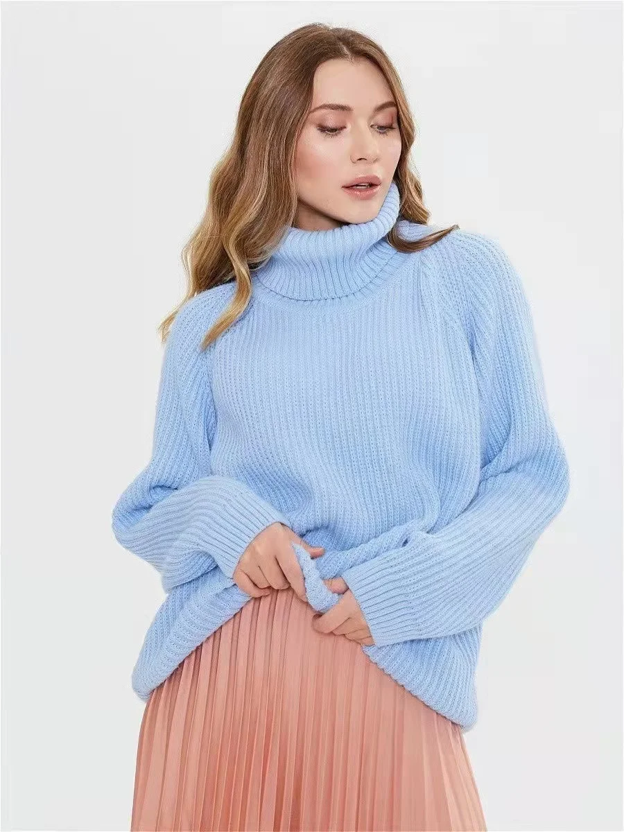 Fall/winter women Sweater Turtleneck Pullover Solid Color Loose Thick Knitted Blouse