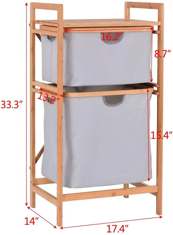 
Combohome Bedroom 2-Drawer Bamboo Storage Shelf Dresser Sliding Cloth Fabric for Closet Bathroom Shelf 