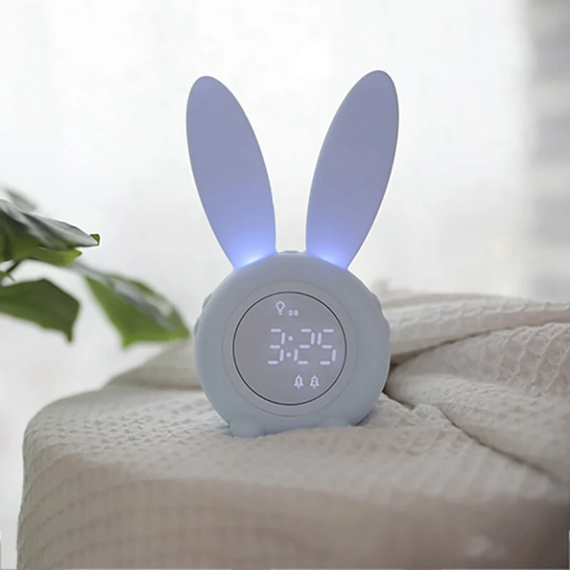 Electronic LED Display Bunny Ear Cute Rabbit Night Lamp LED Digital Alarm Clock