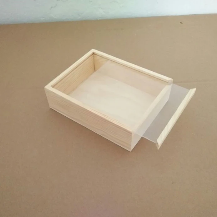 Custom Decorative Pine Gift Box with Sliding Top,Wooden Jewelry Box Glass Sliding Lid Hamper Box Packaging for Tea,Candle,Card