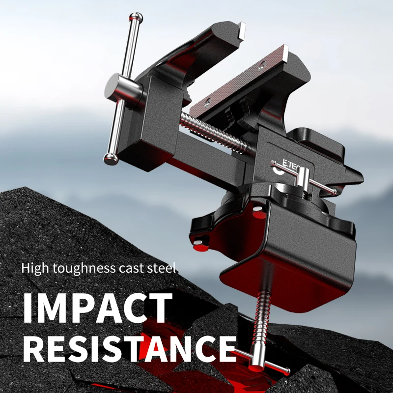 Multi-purpose cast iron bench vise with rotary base and adjustable anvil rotation