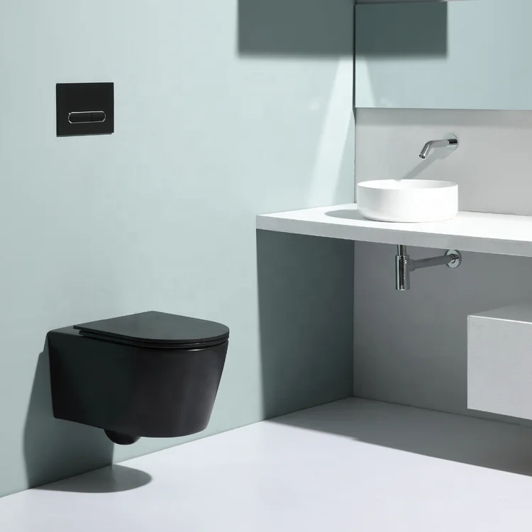 Европейский стандарт, двухкомпонентный настенный керамический матовый черный туалет, черный Подвесной Туалет