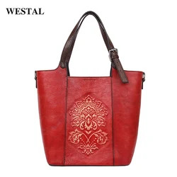 First Layer Cowhide Leather Vintage Embossed Character Stylish Handbags Custom Logo Messenger Tote Bags