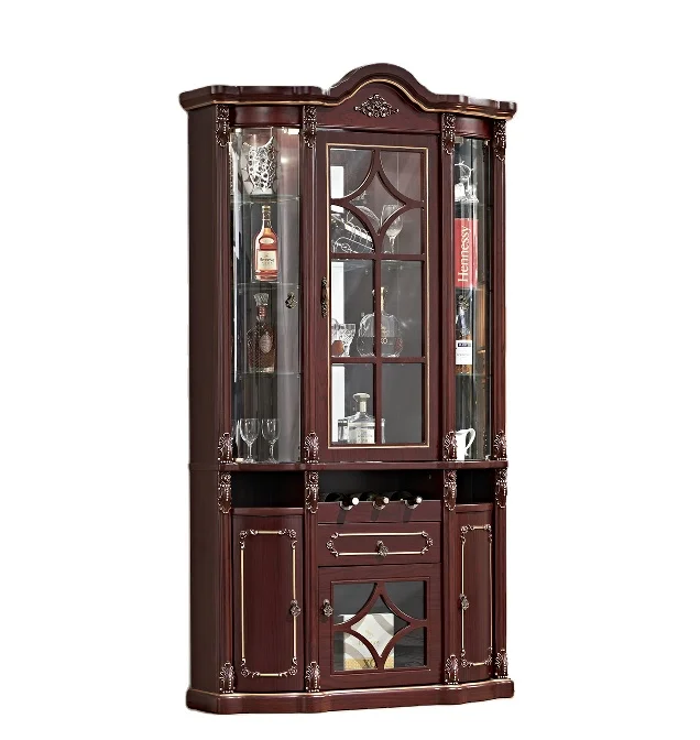 Classic Antique Chic Furniture Glass Wine Bar Cabinet French Style White Corner Cabinets