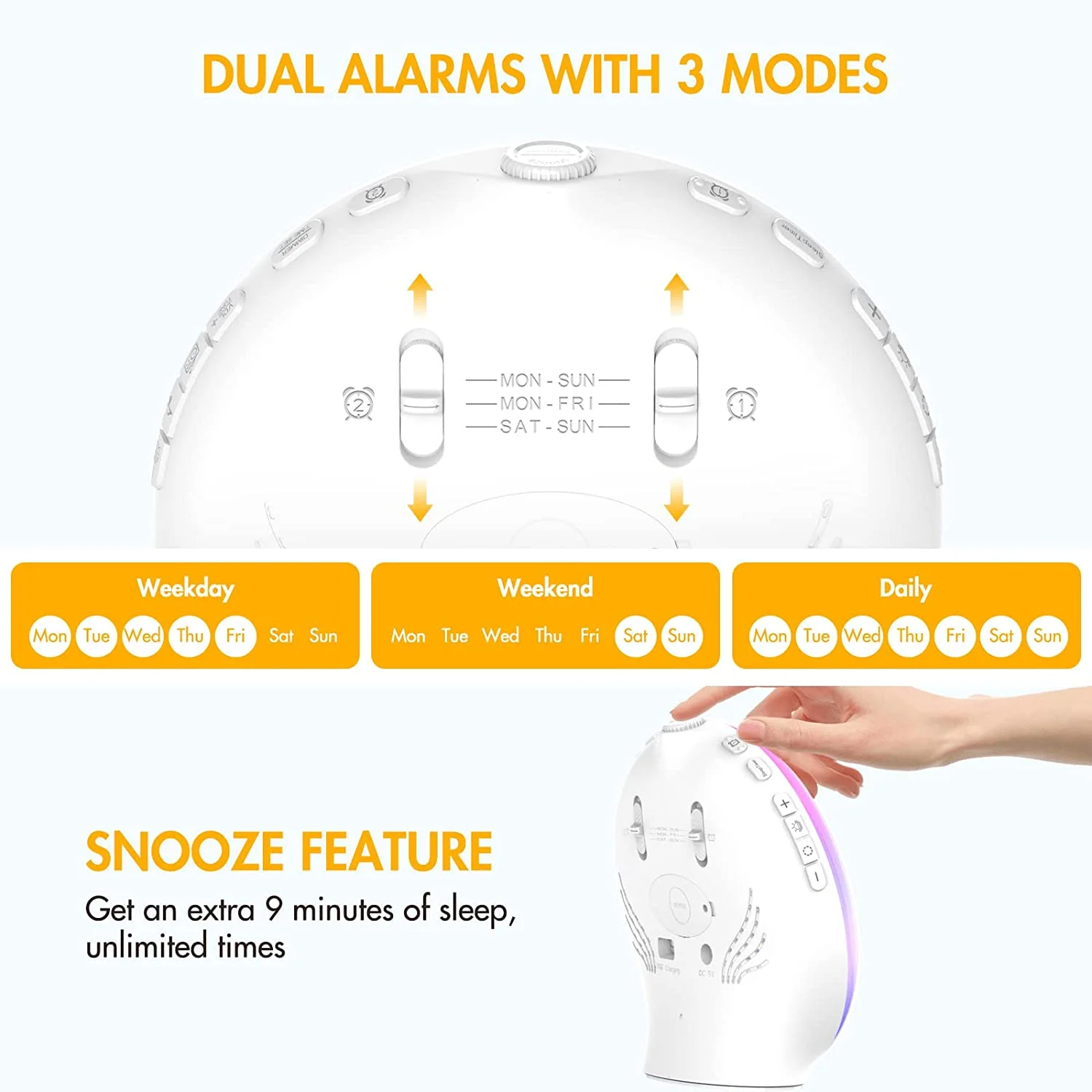 Multi-function Bedside Sunrise Wake Up Lamp With Double Alarm Clock Led RGB Symphony BT/FM Speaker White Noise Sounds Machine