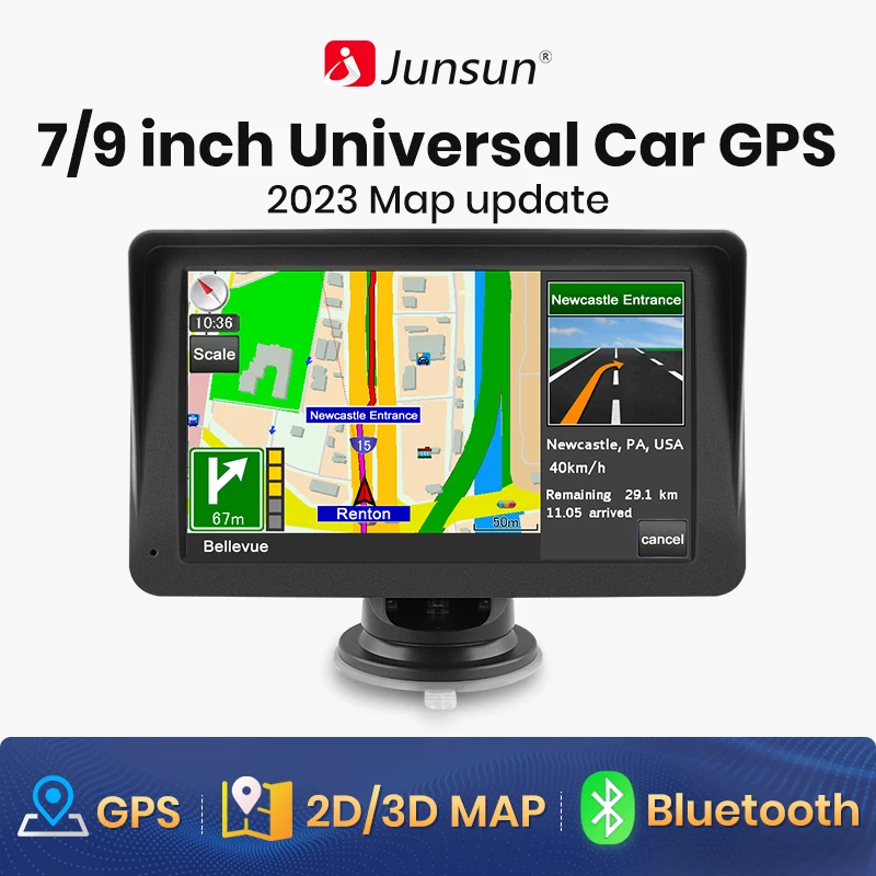 Junsun 7 Inch Car GPS Navigation Touch Screen 256M+8G FM Voice Prompts Europe Map Free Update Truck GPS Navigators 2024