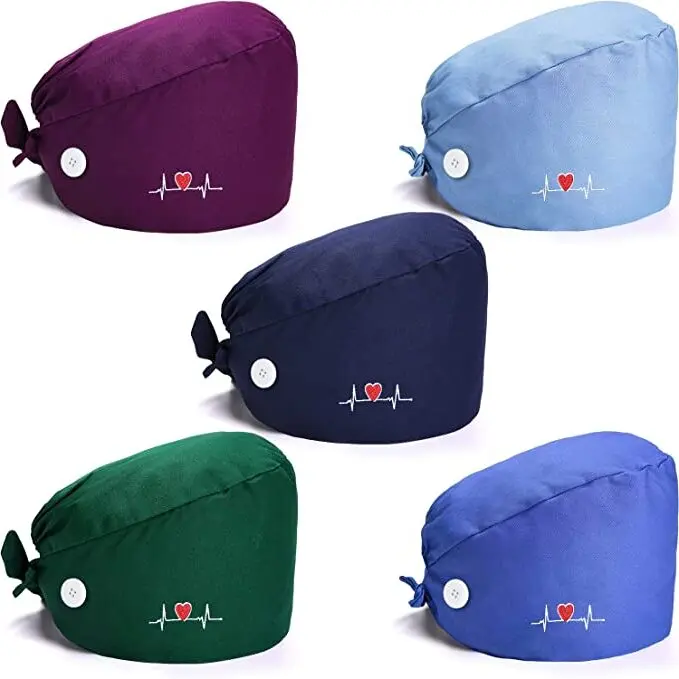 Private Plain Color Doctor Surgical Cap Nurse Working Cotton Hat Scrub Caps With buttons