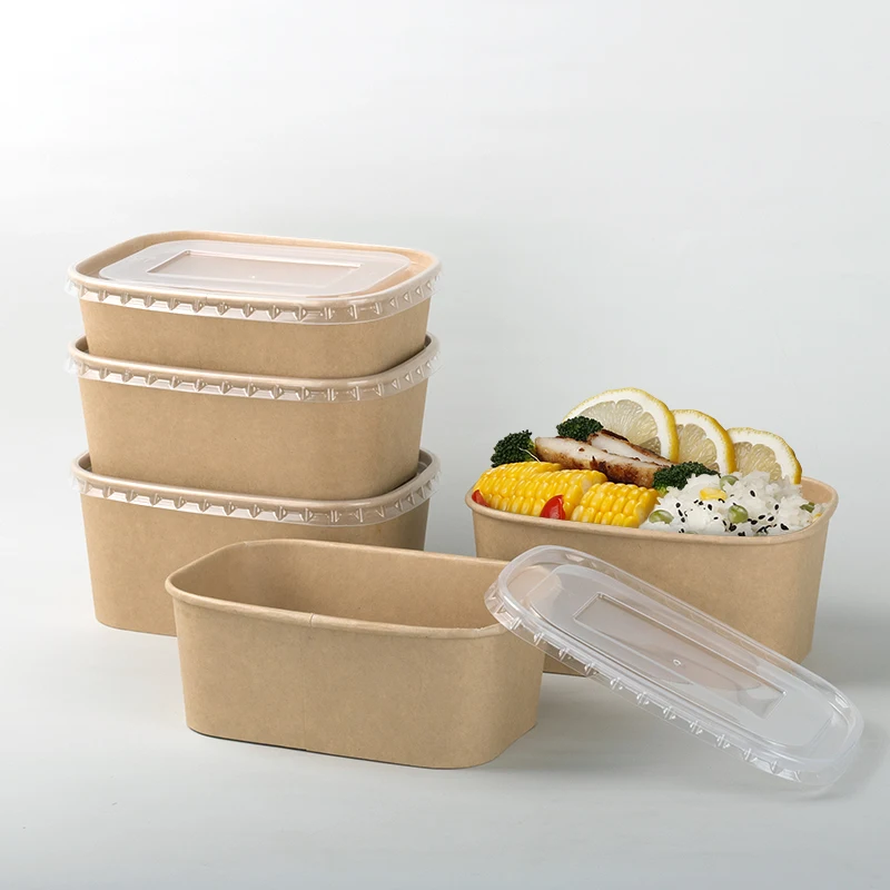 Disposable Kraft Paper Box Take Away Salad Fruit Bowls 100% Compostable Lunch Food Container Packaging Box For Restaurant