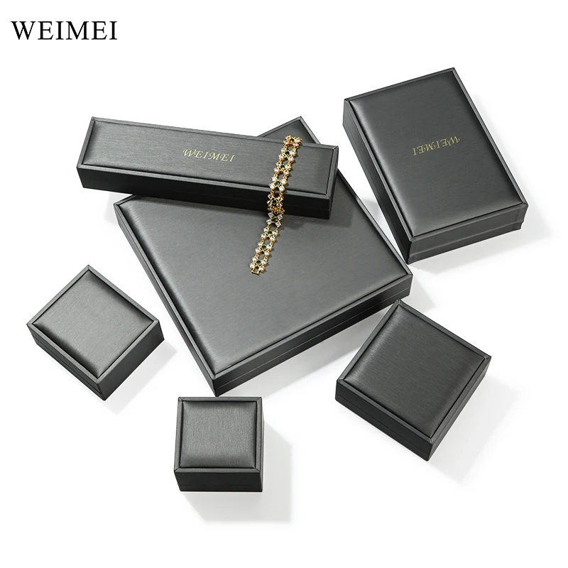 WEIMEI Wholesale Bracelet Earring Ring Gray Pendant Led Box Jewelry Light Box Pu Leather Jewelry Packaging Light Gift Box