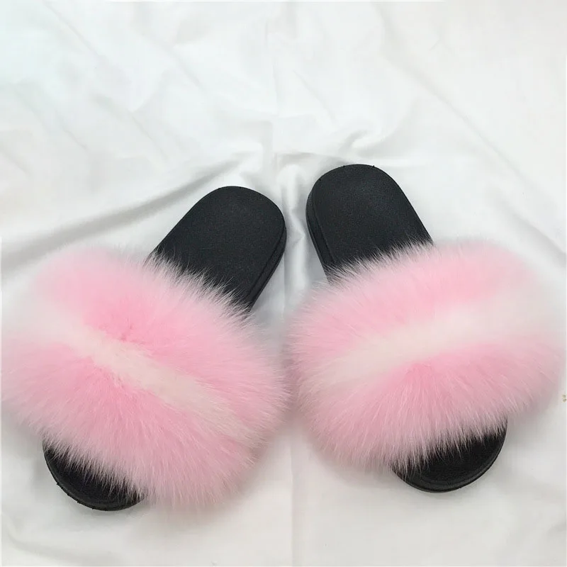 
Manufacturer latest attractive style custom non slip fox fur soft and fluffy kids slides 