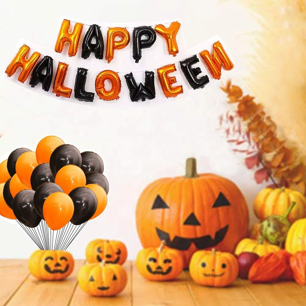 Halloween Party Decorations Orange Black Balloons Set Pumpkin Boot Happy Halloween Garland Mylar Star Balloons Tattoos Supplies