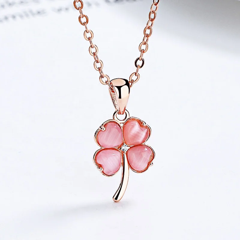 Gemstone 100% 925 four leaf Clover Necklace Set for Women Jewelry Custom Jade Clover Flower 925 Sterling Silver Pendant Necklace