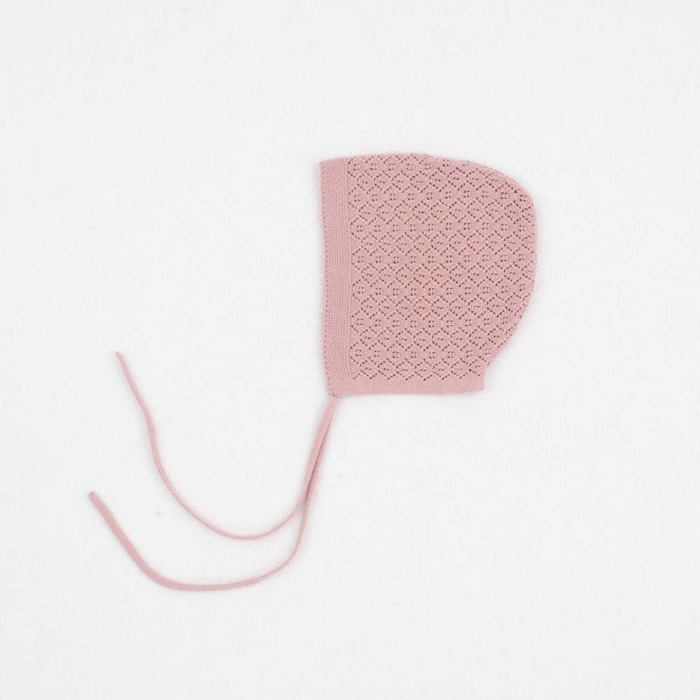 Custom Baby Knitted Bonnet Kids Cute Pink Vintage Jacquard Soft Baby Girl Knit Bonnets Newborn Cotton knitted Hat