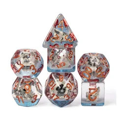 Udixi Custom dnd Resin 7PCS Polyhedral Dice Grey Dragon Head Dice Sets Board Game Dice