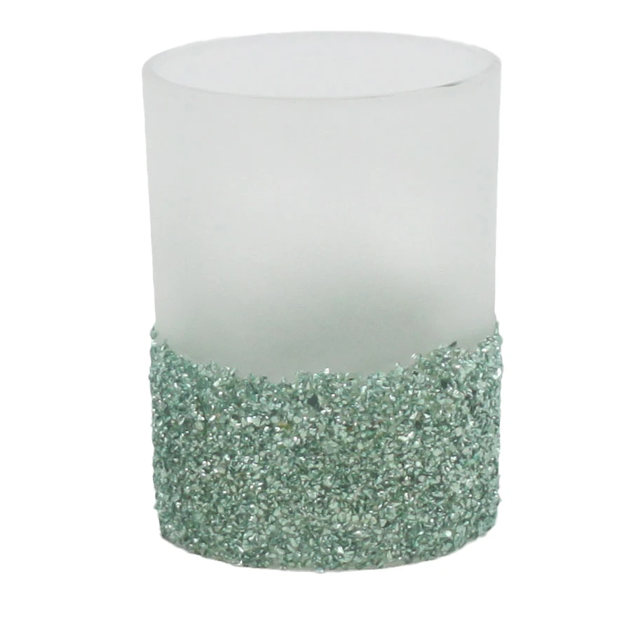 Candle Jar Empty Glass Candle Holders Green Wholesale Colorful Frosted Cylinder Decorated with Colored Plastic Debris