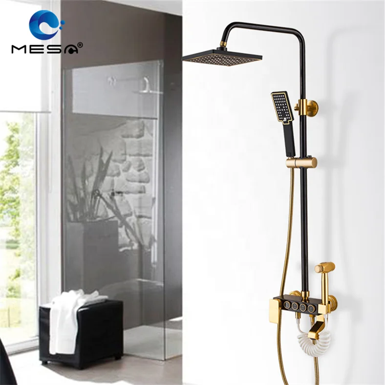 MESA black gold shower unit shower hand set with bathtub outlet and sliding bar
