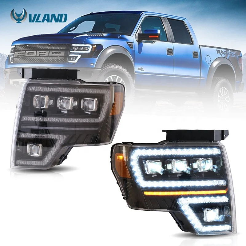 VLAND Factory Wholesales Start up Animation DRL Raptor Front Lamp 2009-2014 Full LED 2011 Headlights For Ford F150