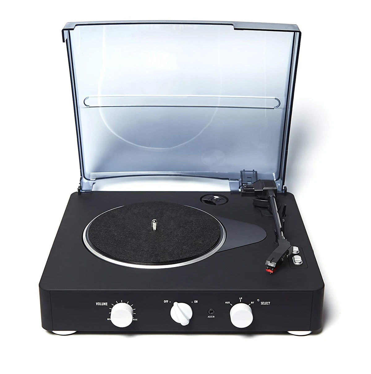 
 Поворотный проигрыватель с 3 скоростями со встроенными динамиками Aux RCA Bluetooth передатчиком и батареей  