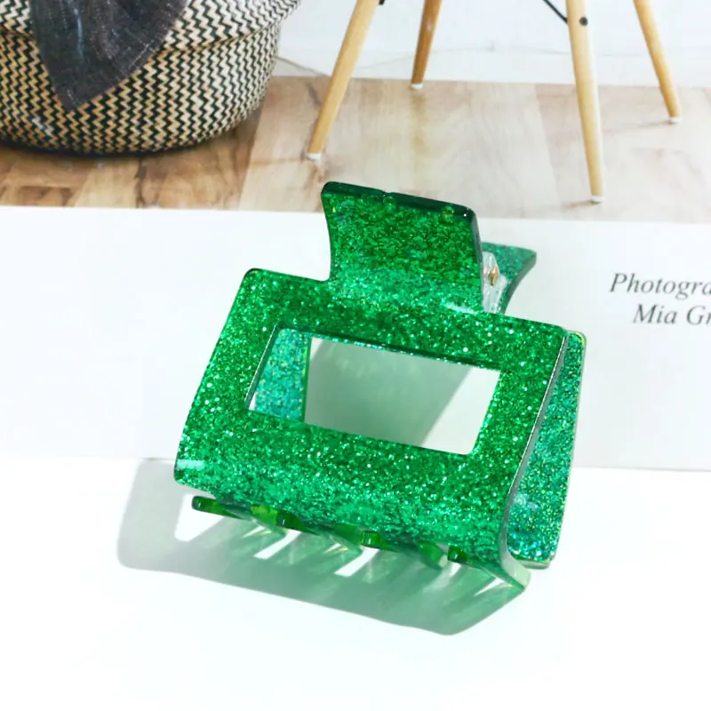 2022 new style glitter acrylic hair claw clips geometric trendy sparkle hair claw custom logo hollow square hair clips resin
