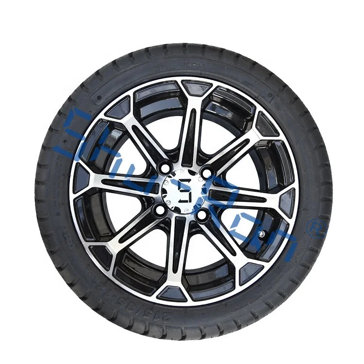 215/35-12 inch Golf Cart Machined/ Glossy Black Wheels and Street Tires