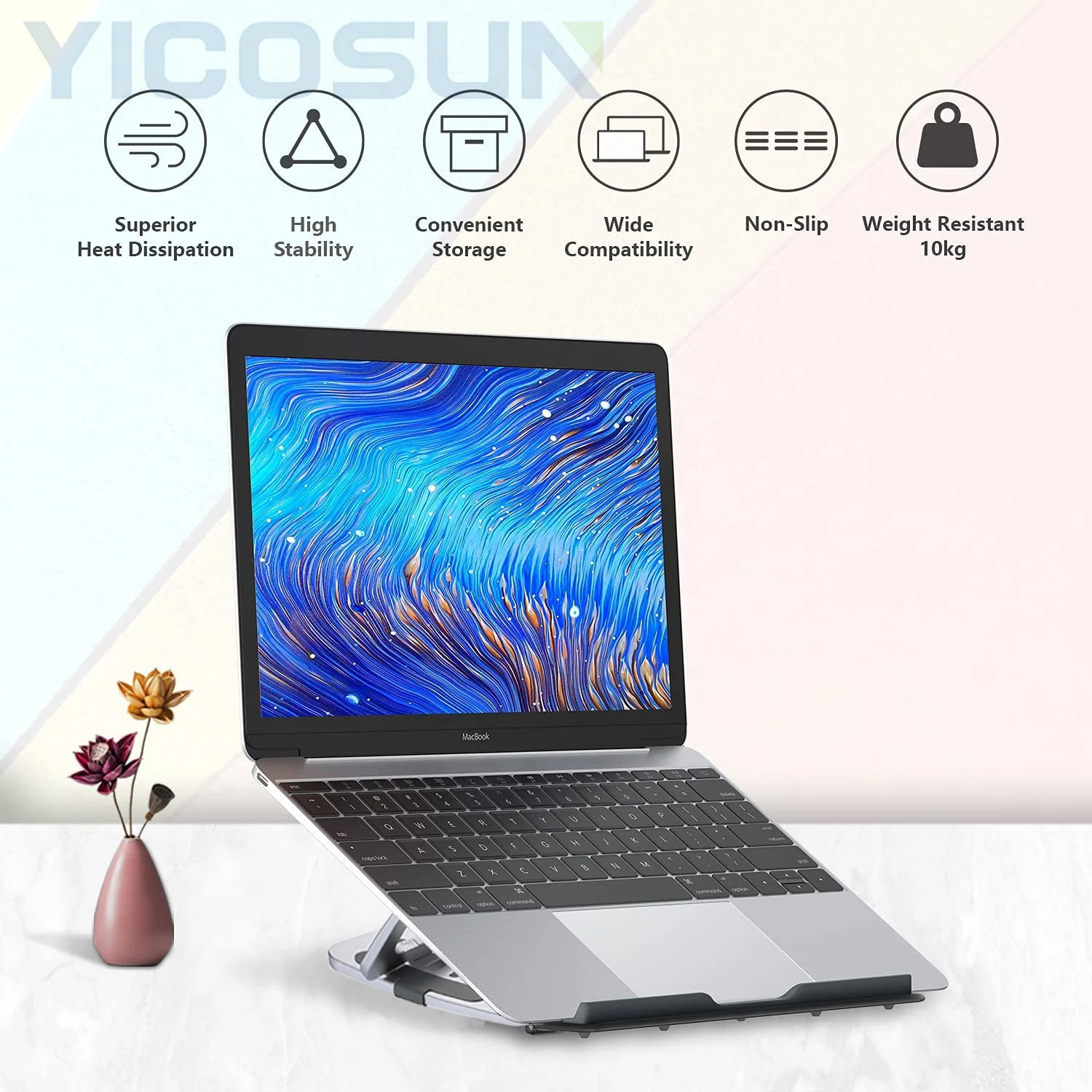 Yicosun Anti-slip Alibab Factory Direct Buy Silicone Protection Design Slim Adjustable Laptop Stand Computer Holder