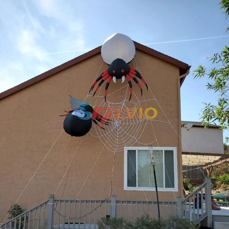 2.4m Halloween Inflatable Outdoor Spider with Magic Light Blow Up Yard Decoration LED Lights Built-in for Holiday Party