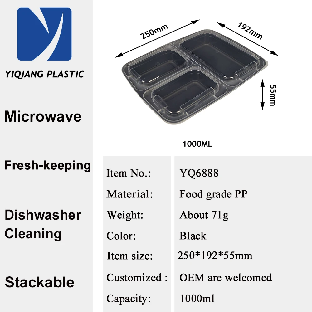 1000ml  10 pack  3 compartment reusable lunch bento box /school lunch box meal prep containers wholesale  bento box with lid