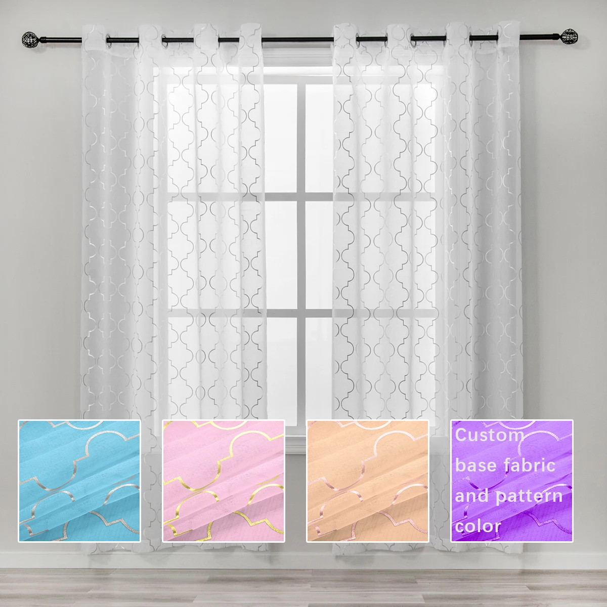 High Quality Wholesale Custom Modern Finished Drapes White Tulle Sheer Curtain Foil Silver Curtain