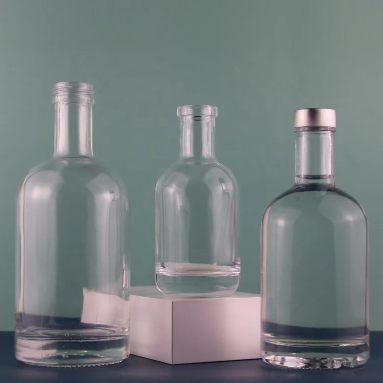 Manufacturer Fashion Design Round Liquor Spirits 500ml Vodka 70cl clear Whiskey 750ml empty bottle Custom Glass Bottles