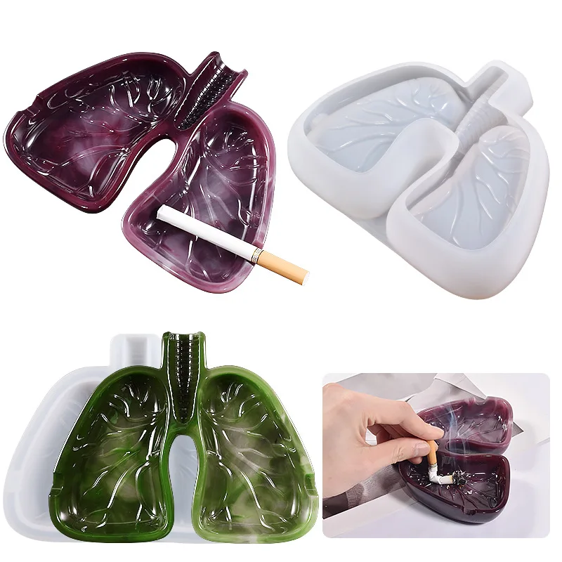 Lung shape ashtray epoxy silicone mold diy cement plaster tray  steel ashtray epoxy molds silicone for table